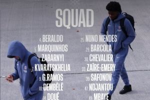 巴黎客战洛里昂大名单：登贝莱领衔锋线，马尔基尼奥斯坐镇后防